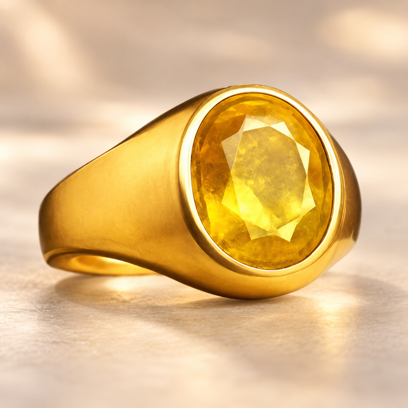 Yellow Sapphire Panchdhatu Ring | Lab certified | Adjustable Ring