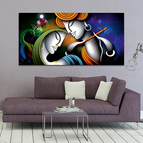 Radha Krishna Blue Canvas Wall Painting (WP_0325N)