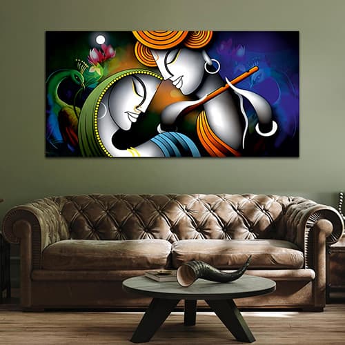 Radha Krishna Blue Canvas Wall Painting (WP_0325N)