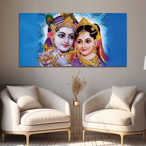 Radha Krishna Blue Canvas Wall Painting (WP_0328N)