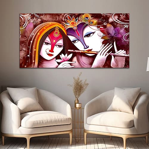 Radha Krishna Abstract Multicolor Canvas Wall Painting (WP_0330N)
