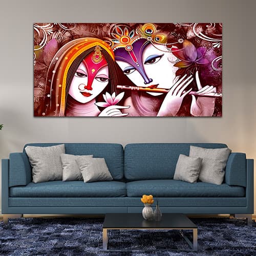 Radha Krishna Abstract Multicolor Canvas Wall Painting (WP_0330N)