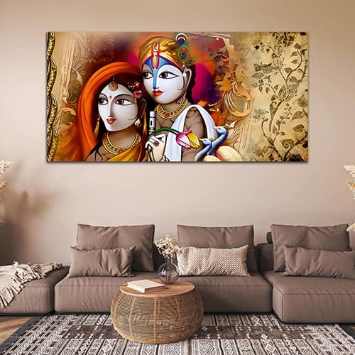 Radha Krishna Abstract Multicolor Canvas Wall Painting (WP_0331N)