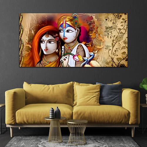 Radha Krishna Abstract Multicolor Canvas Wall Painting (WP_0331N)