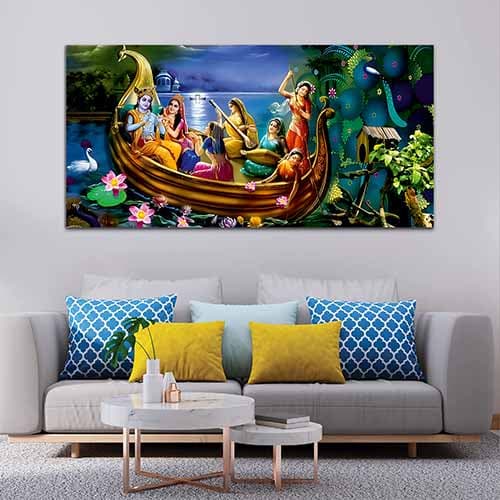 Radha Krishna Abstract Multicolor Canvas Wall Painting (WP_0332N)