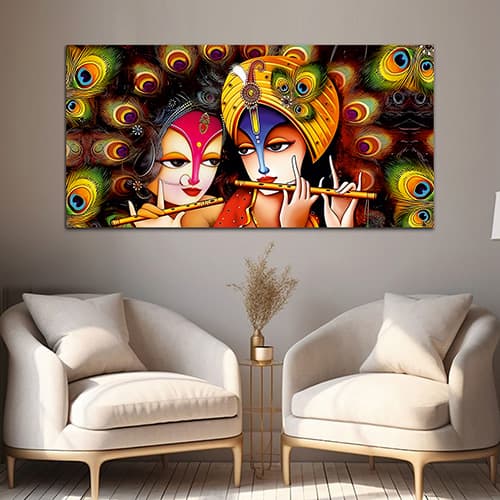 Radha Krishna Multicolor Canvas Wall Painting (WP_0334N)