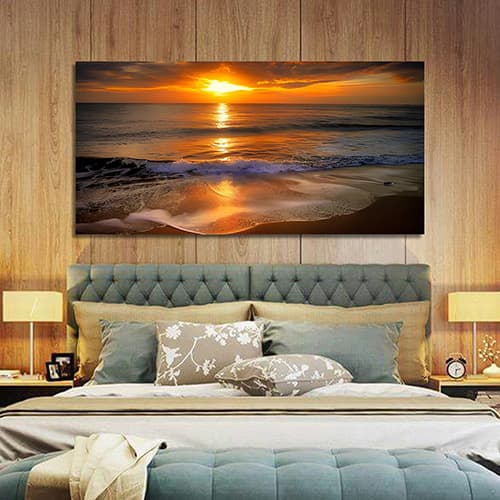Beautiful beach sunset with bright red sky reflecting on the water Canvas Wall Painting (WP_0204N)