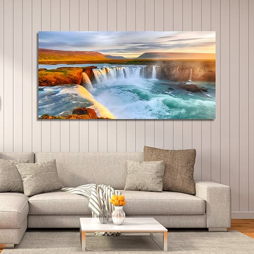 Beautiful beach sunset with bright red sky reflecting on the water Canvas Wall Painting (WP_0205N)