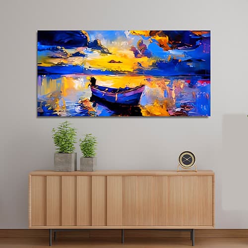 Sky Sunset and Boat on the Water Canvas Art Wall Painting (WP_0208N)