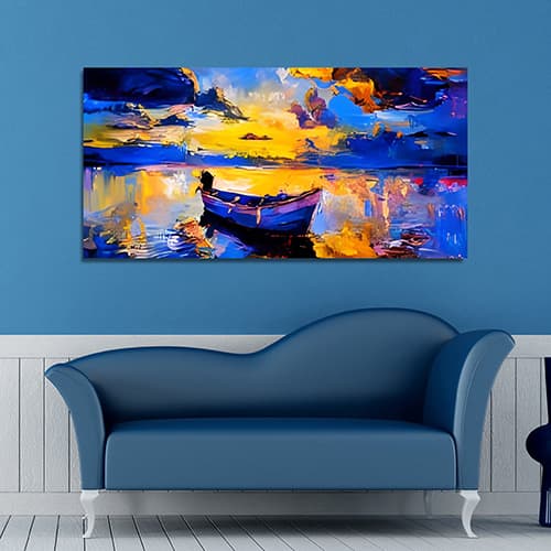 Sky Sunset and Boat on the Water Canvas Art Wall Painting (WP_0208N)