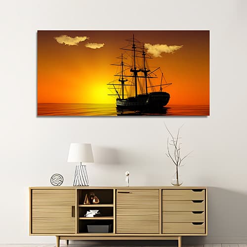 Sailing ship in a beautiful golden sunset Canvas wall painting (WP_0211N)