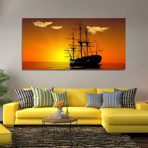 Sailing ship in a beautiful golden sunset Canvas wall painting (WP_0211N)