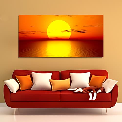 Beautiful Sunset with Red Sky and Lake Canvas Wall Painting (WP_0212N)