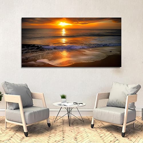 Beautiful Sunset With Beautiful Beach Canvas Wall Painting (WP_0213N)