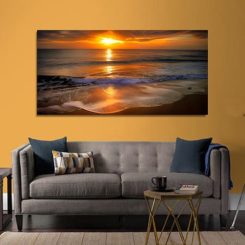 Beautiful Sunset With Beautiful Beach Canvas Wall Painting (WP_0213N)