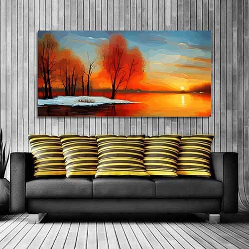 Beautiful Tree with Sunset Canvas Wall Painting (WP_0214N)
