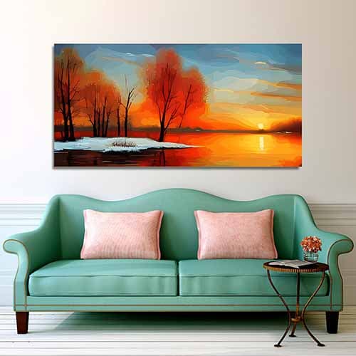 Beautiful Tree with Sunset Canvas Wall Painting (WP_0214N)