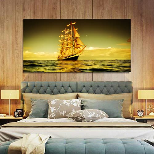 Beautiful Sky with Boat under Lake Canvas Wall Painting (WP_02016N)