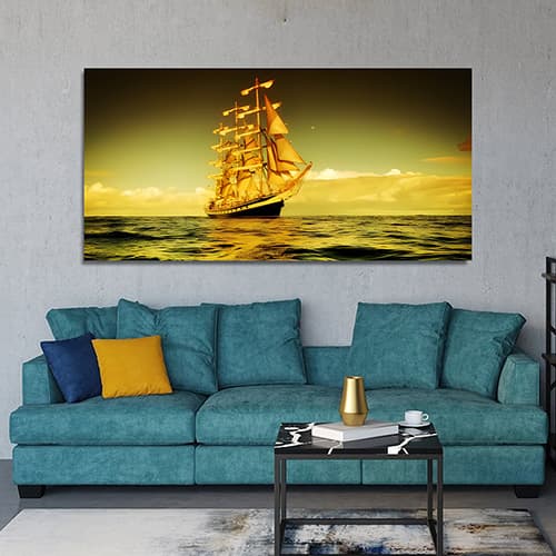 Beautiful Sky with Boat under Lake Canvas Wall Painting (WP_02016N)