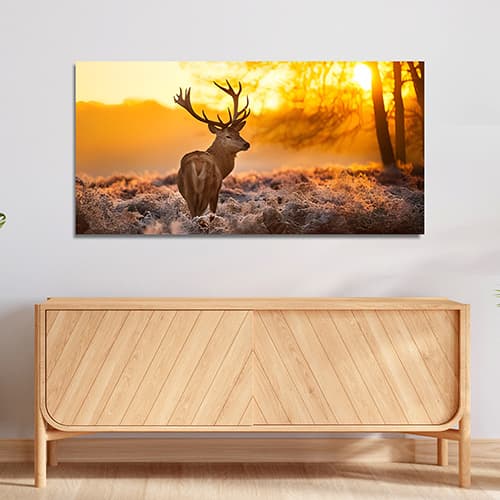 Stag Forest Sunset Sunrise Deer Canvas Wall painting (WP_0220N)