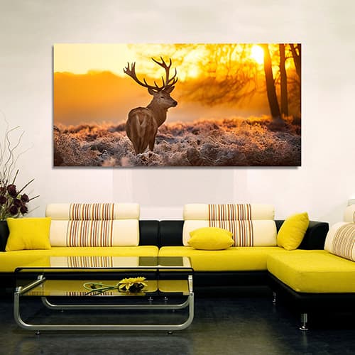 Stag Forest Sunset Sunrise Deer Canvas Wall painting (WP_0220N)