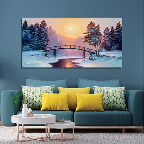 Snow Trees wirth Winter and Beautiful; Sunrise Canvas Wall Painting (WP_0223N)
