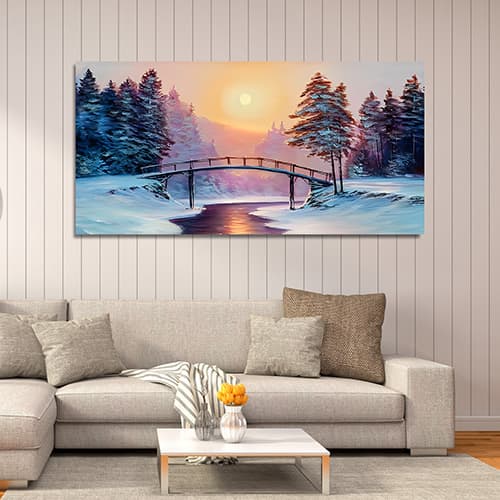Snow Trees wirth Winter and Beautiful; Sunrise Canvas Wall Painting (WP_0223N)