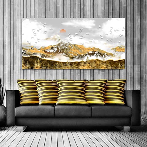 Golden Forest and Mountains Canvas Wall Painting (WP_0226F)