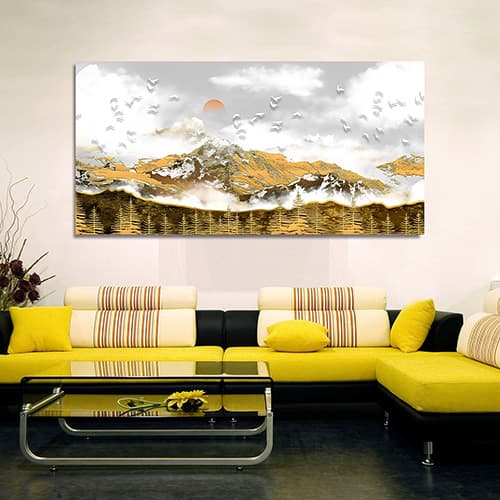 Golden Forest and Mountains Canvas Wall Painting (WP_0226F)