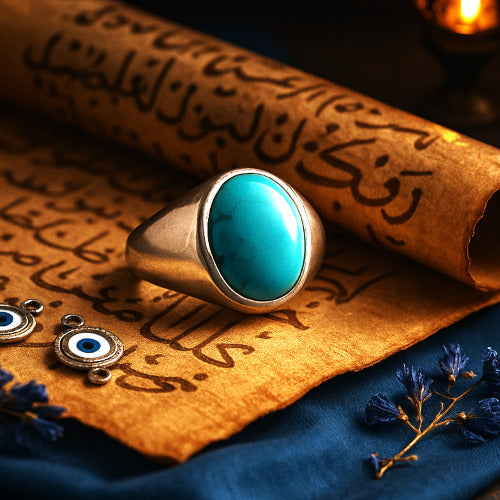 Turquoise Firoza Sterling Silver Ring | Lab certified Adjustable Ring