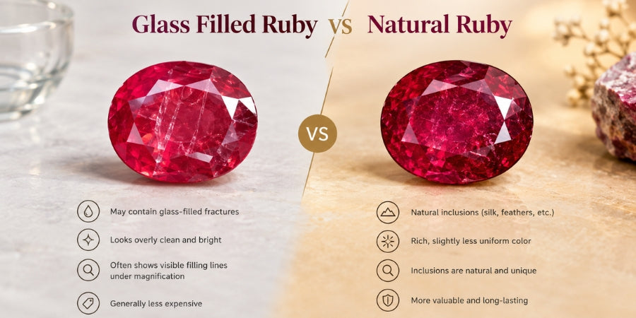 glass filled ruby vs natural ruby