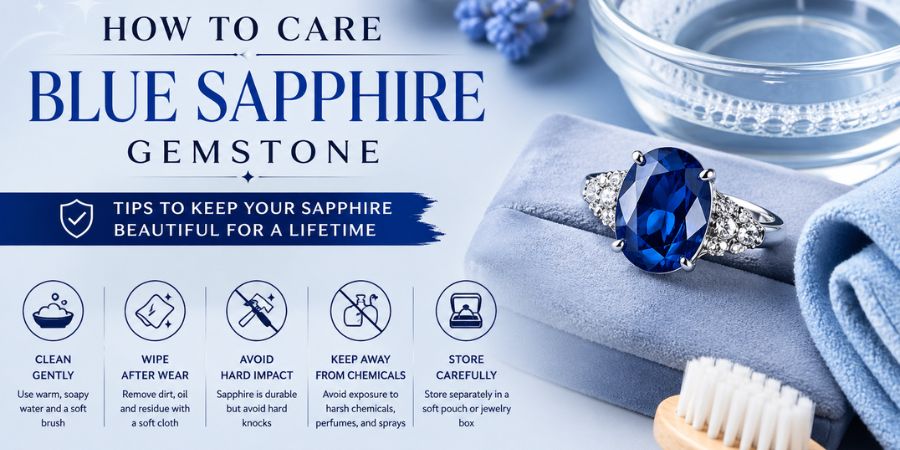 how to clean & care blue sapphire gemstone