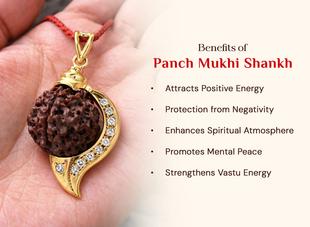 Five face Rudraksha with Panch Dhatu Shankh Pendant
