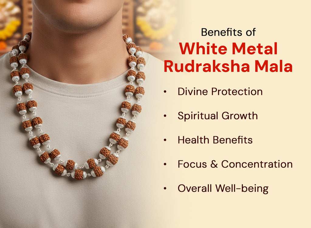 White Metal covering Rudraksha Mala