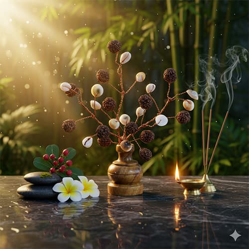 Rudraksha Tree (27 Beads, Natural, Kaudi, Gomati Chakra)