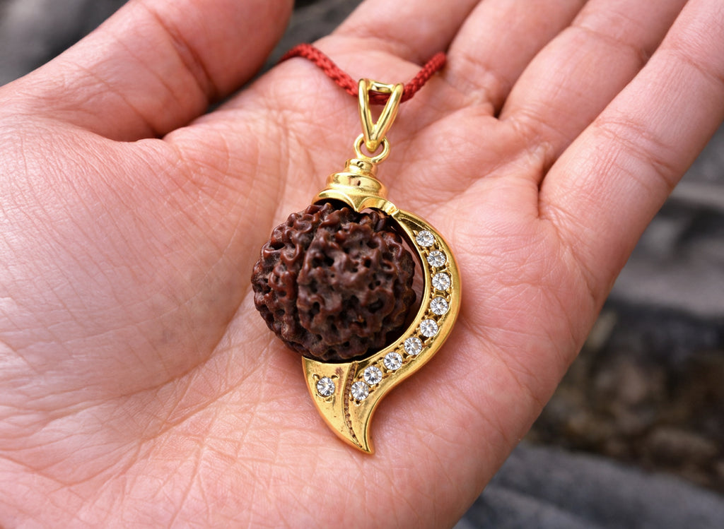 Five face Rudraksha with Panch Dhatu Shankh Pendant