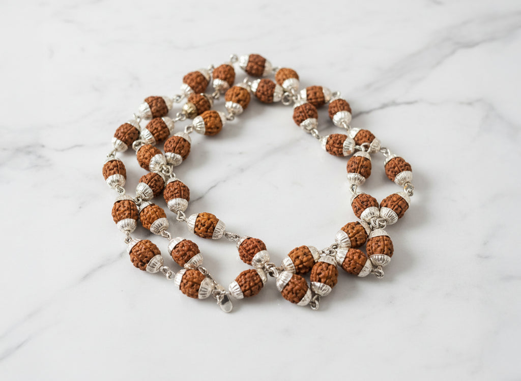 White Metal covering Rudraksha Mala