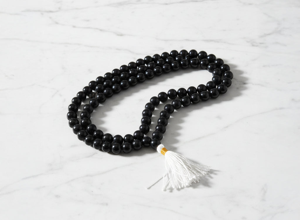 Kale Hakik Ki Mala - Black Agate Rosary