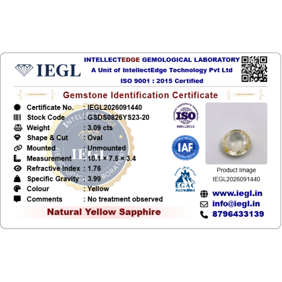 Ceylon Yellow Sapphire - 3.09 Carat