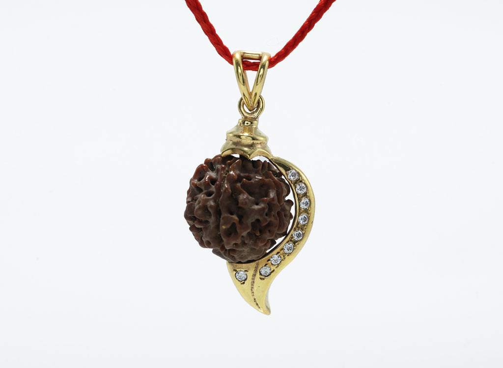 Five face Rudraksha with Panch Dhatu Shankh Pendant
