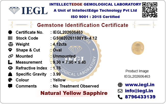 Ceylon Yellow Sapphire - 4.12 Carat