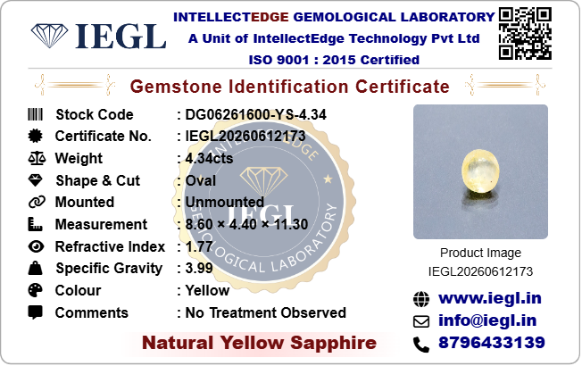 Ceylon Yellow Sapphire - 4.34 Carat
