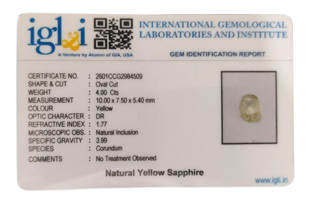 Yellow Sapphire 4.00 Carat