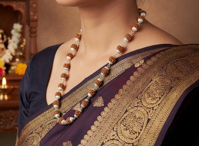 5 Mukhi Rudraksha Mala - White Metal Plated