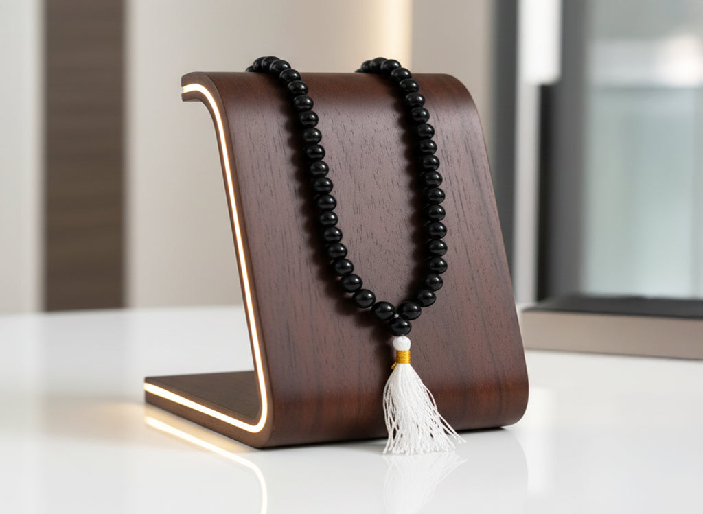 Kale Hakik Ki Mala - Black Agate Rosary