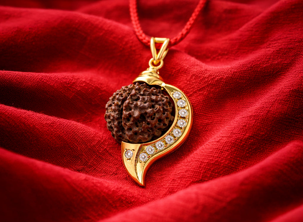 Five face Rudraksha with Panch Dhatu Shankh Pendant