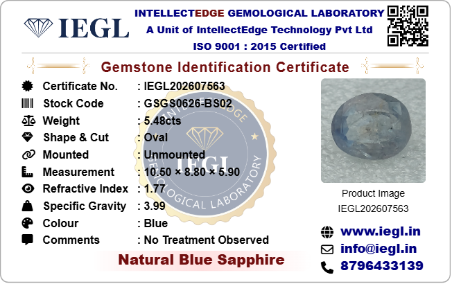 Ceylon Blue Sapphire - 5.48 Carat