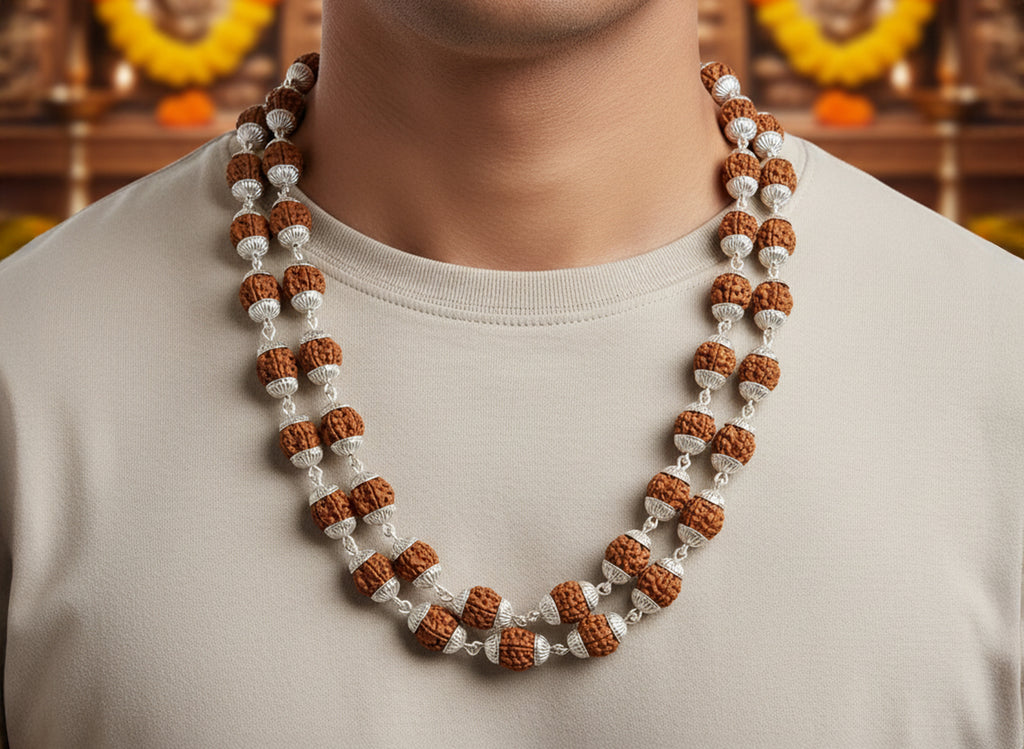 White Metal covering Rudraksha Mala