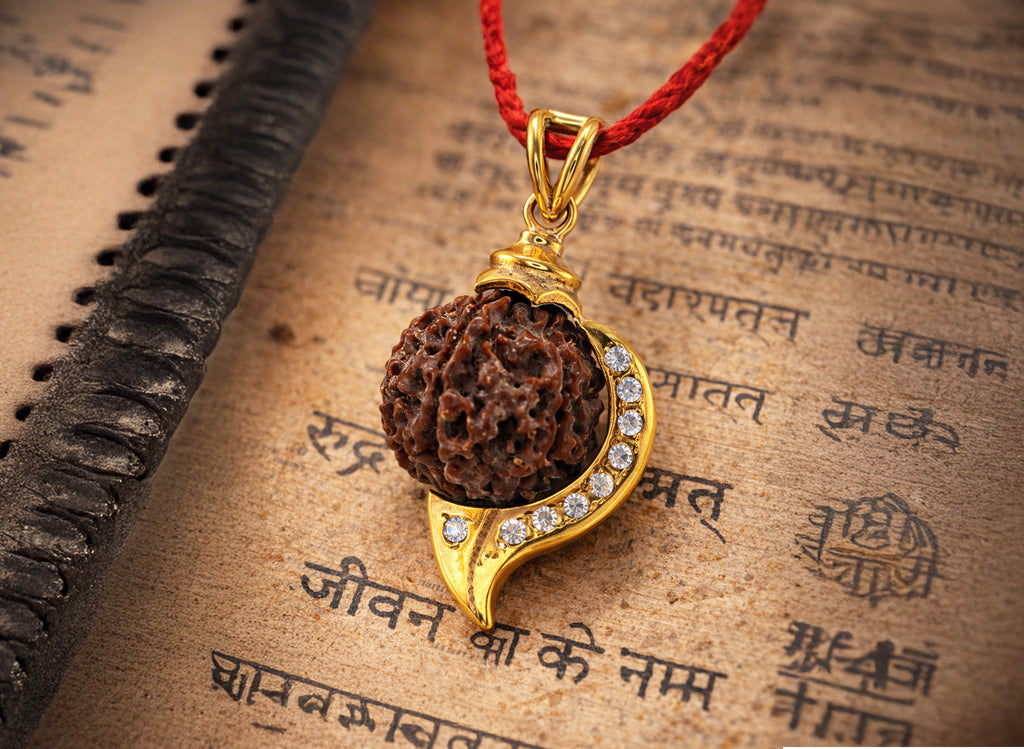 Five face Rudraksha with Panch Dhatu Shankh Pendant