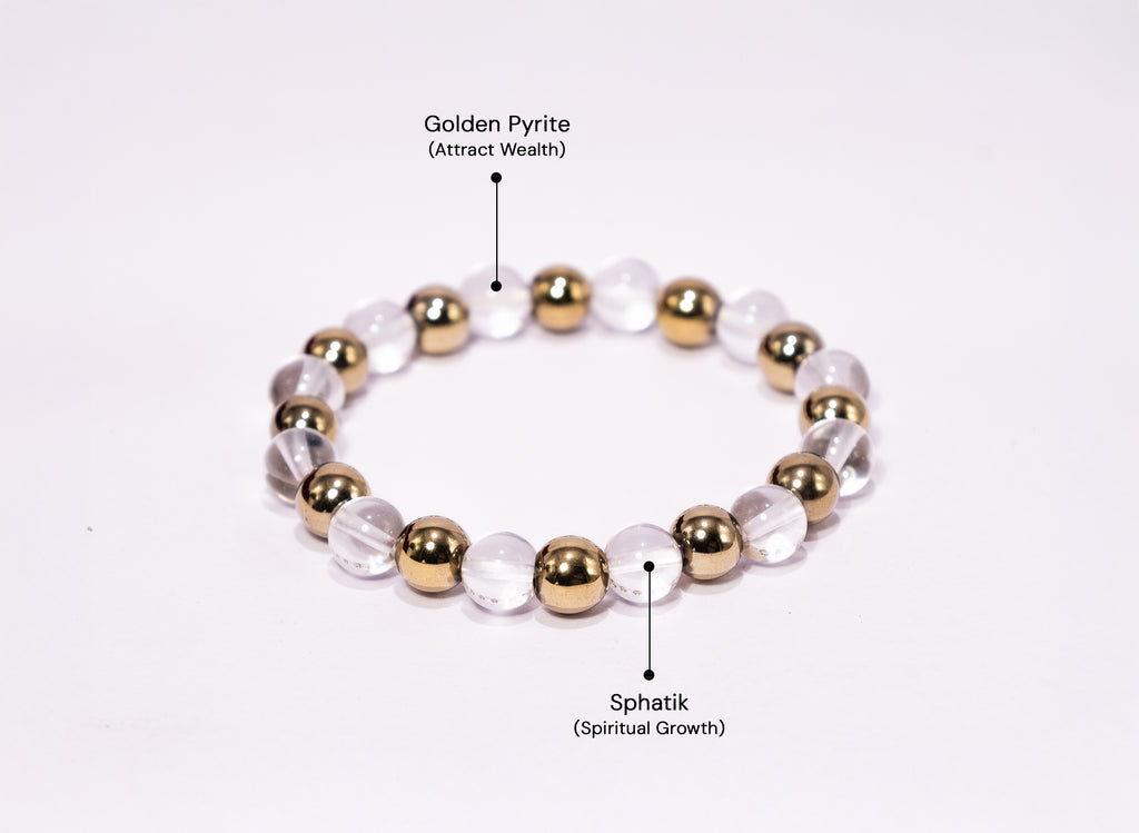 Raj Yog Bracelet (Golden Pyrites & Sphatik)